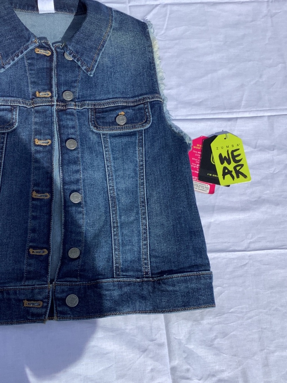 Zumba Fitness Dark Blue Denim Sleeveless Jean Jacket - Picture 6 of 10